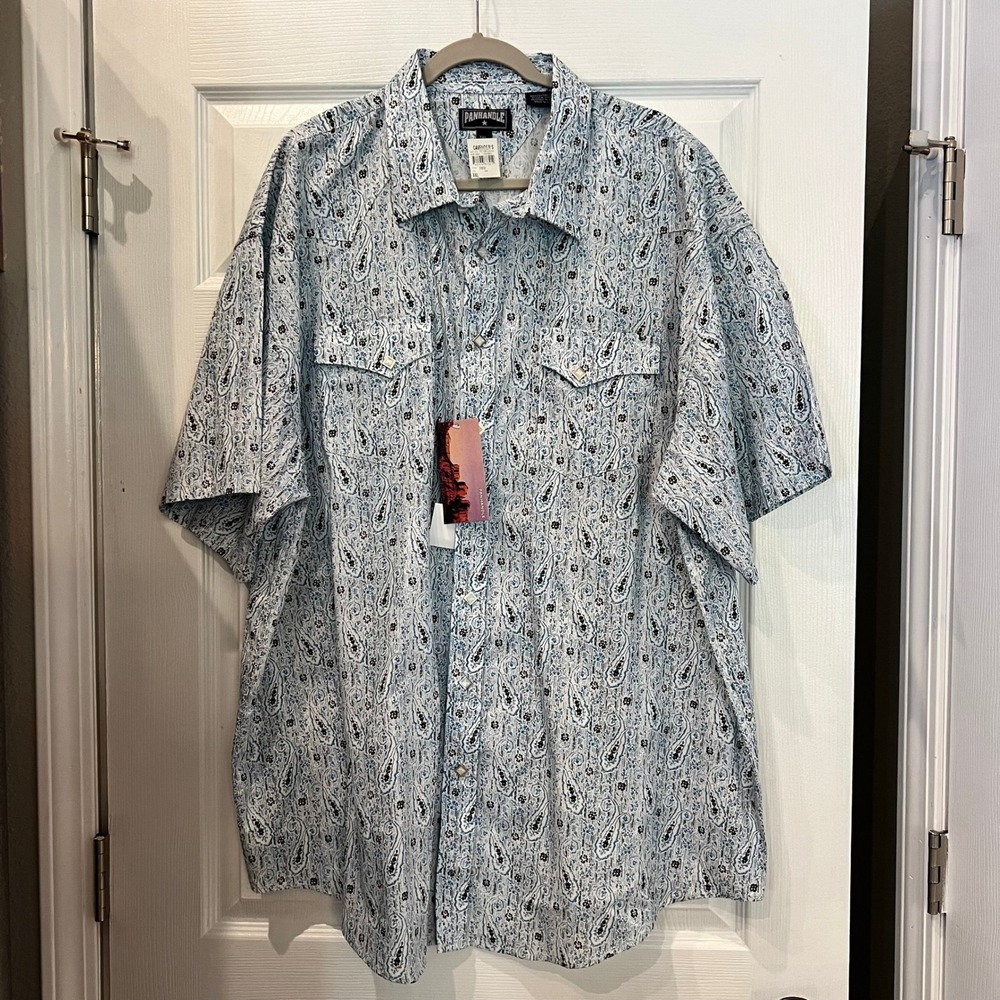 Panhandle Western Shirt Cotton Paisley Pearl Snap Blue White XXL  NWT Cowboy